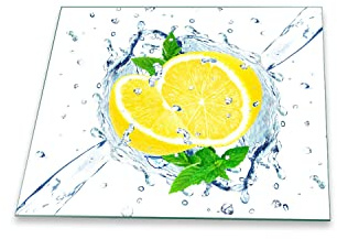 Herdabdeckplatte Abdeckung Ceranfeld Abdeckplatte Schneidebrett 1-Teilig 60x52 Zitrone Gelb Spritzschutz Glasplatte Ceranfeldabdeckung Schutz Kochplatten Herdschutz Sicherheitsglas Glasschneidebrett