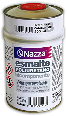 Nazza Esmalte de Poliuretano Blanco de Altas Prestaciones | Bicomponente | Para Bañeras y Sanitarios | 1 Litro (a+b)