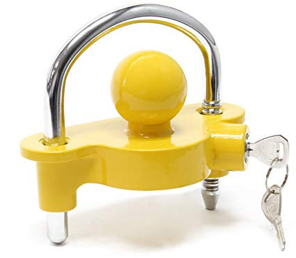 Wiltec Anhängerschloss mit Bügel, für 50 mm Kupplungseinlass, Diebstahlschutz aus Stahl für Anhänger und Wohnwagen, Bügelschloss