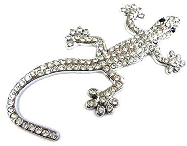 1 Pcs De Voiture en Métal Badge Emblème 3D Gecko Strass Tronc De Voiture Auto Logo Autocollant De Décalque Autocollant pour La Plupart des Voitures (Argent)