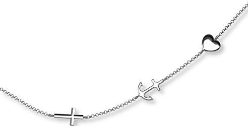 Collar Infantil De Plata De Ley Con Colgante De Cruz Ancla Y Corazón Para Niñas Y Niños