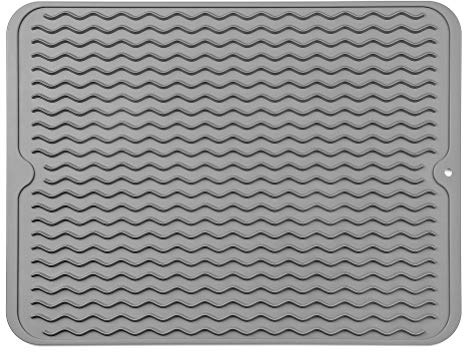 MicoYang Silicone Dish Drying Mat, Grey, 16×12