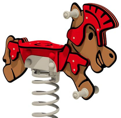 Wickey PRO Federwippe Pferd Rumbley braun/rot - Federtier Spielplatzgerät - inklusive Bodenanker - Outdoor Spielplatz Wippe für Kinder - für öffentliche Spielplätze und Schulen