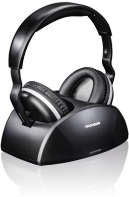 Thomson WHP3321BK - Cuffie TV wireless con ingresso ottico, 8 ore di ascolto, in schiuma soffice, colore: Nero