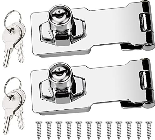 BOFUS 2pcs 90 Degree Hasp Lock Rotation Knob Metal Locking with Key for Doors Cabinets Cupboard Drawer Gate Cord with Lock for Shed Doors Boxes Furniture