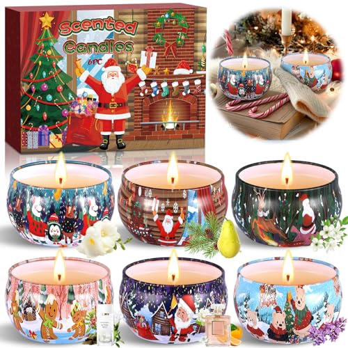 MULEVIP Candele Profumate Natalizie 6 Pcs Candela Profumata,Set Candele Profumate Regalo,Candele Profumate Offerta,Candele di Soia,per Candela Aromatica Decora il Natale,Mamma,Compleanno,Matrimonio