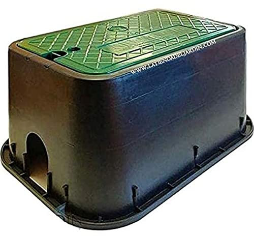 Suinga Bouche d'arrosage rectangulaire 49x35x22 cm. Boîte d'arrosage pour 2 à 4 électrovannes ou accessoires. Polyéthylène haute résistance, bords de haute qualité et roustez, noir