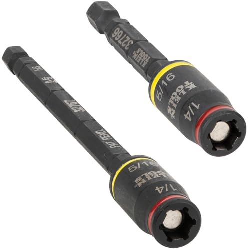 Klein Tools 32768 Impact Driver Set, 3-in-1 SAE Impact Socket and Bit Holder, Flip Socket with Nut Drivers in 1/4 and 5/16 Hex Sizes, 3 and 5-Inch Lengths, 2-Piece