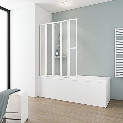 Schulte sopravasca da bagno l.115 x a.140 cm, alpino bianco, 5 ante (28+3x22+21) pieghevoli, vetro parete per vasca da bagno, montaggio sinistra destra, vetro polistirolo acrilico 3 mm