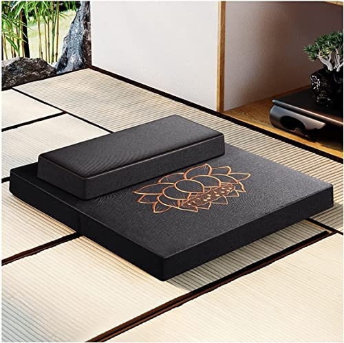 Sanswin Zabuton, Zafu Meditationskissen 2-Teiliges Zabuton Set Yoga Quadratisch 60/70/80 cm Japanisches Zafu Bodenkissen Lotus Meditationsset Kissen (Schwarz,80 * 80cm)