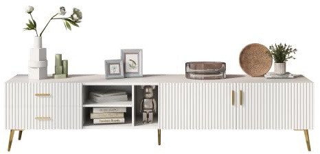 HAINEW TV-stativ rotting TV-skåp TV-bänk för 75–80 tums TV-konsolbord, modernt underhållningscenter, mediakonsol, vit, 180 × 35 × 41 cm