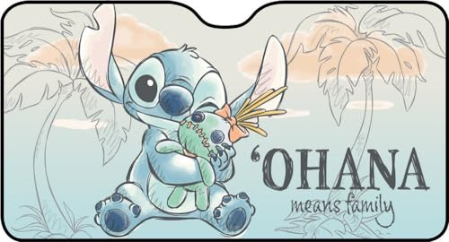 Tataway Parasole anteriore parabrezza auto Lilo & Stitch 130x70 cm – Protezione solare UV con grafica ufficiale Stitch su fondo lilla | Universale per bambini
