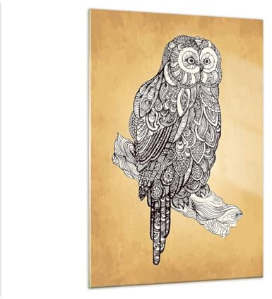 Bilder auf Glas Eule Vogel Tier Glasbild 50x70cm Wandbilder Dekoration Wohnzimmer Schlafzimmer Küche Deko Klein Wanddeko Bild im Glas Wand Kunstdruck Art Modern Wall Decor Glasdruck GPA50x70-5237