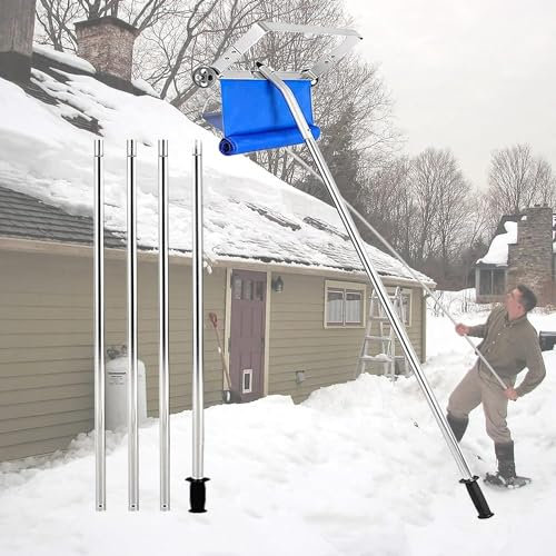 21 Fuß Schnee-Dachrechen mit Gleitmaterial, Aluminium-Schneeschaufel-Dachrechen mit Rädern und verstellbarem verlängertem Griff, für Zedernholzdächer, Metall, Ziegeldächer, einstöckige Dächer und Kab