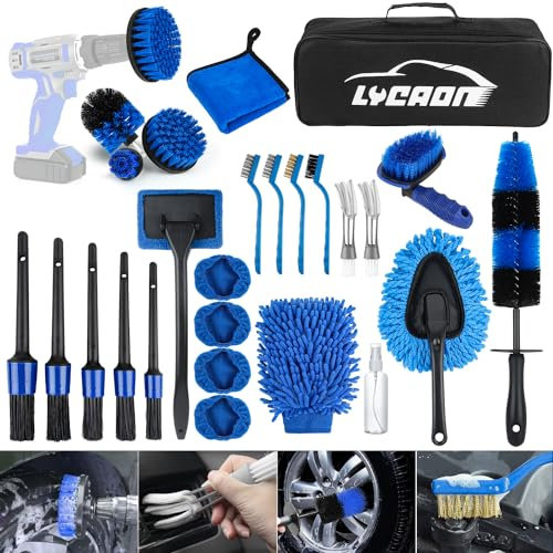 28PCS Lot de Brosse Nettoyage Voiture, Accessoire Voiture Interieur Brosse Kit, Pinceau Detailing Auto, Brosse Lavage Voiture, Détail de Brosse Exterieur, Brosse Perceuse Électrique Jante Voiture