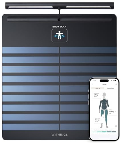 WITHINGS Body Scan - Bilancia Wi-Fi connessa | Dispositivo medico con analisi composizione corporea (BIA), grasso corporeo, massa muscolare, percentuale d'acqua ed elettrocardiogramma, Negro