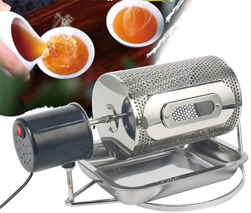 Tea Roasting Drum Roaster with Hole, Household Coffee Beans Baking Machine - One-Touch On/Off, Suitable for Homes, Cafes, Hotels, Camping, Travel, Easy for You to Use (with Tray)