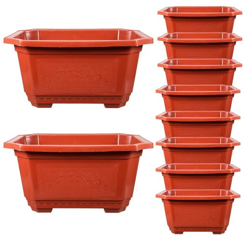 VANZACK Vaso Rettangolare per Bonsai 10 Pezzi Plastico Robusto per Giardino | Piante Piccole e Succulente, Facile da Decorare, Stile Classico Elegante Semplice