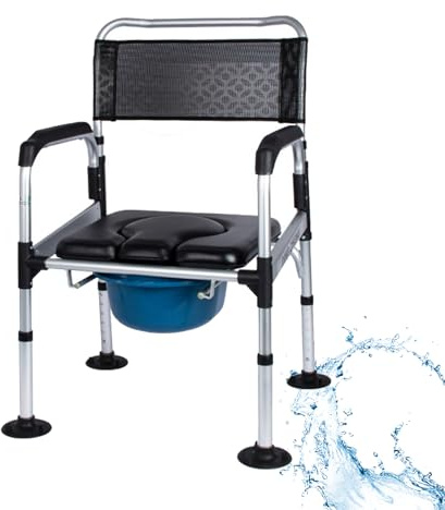 Sedia da Toilette per Anziani,Sedia da Toilette Portatile Regolabile in Altezza con Lega di Alluminio Sedia da Toilette con bracciolo,Schienale Antiscivolo per Anziani e Disabili,120kg(A)
