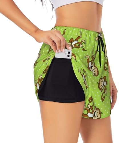 Green Clever Monkey Damen-Laufshorts mit Innenfutter, 3 Reißverschlusstaschen, elastisch, Workout, Athletik, Fitnessstudio, Yoga-Shorts, Schwarz , M