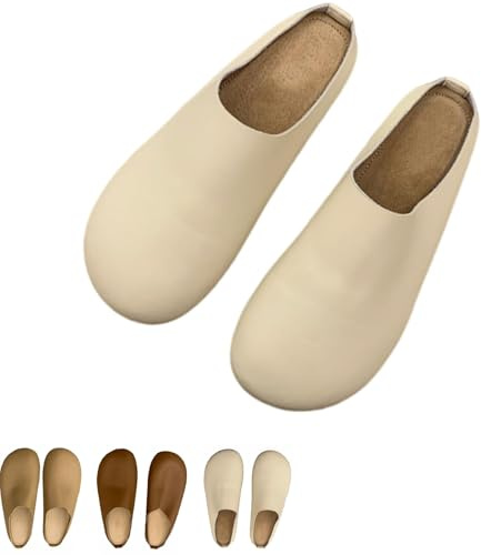 Pantuflas ortopédicas de cuero italiano para mujer, zapatos ortopédicos sin cordones con puntera cerrada y zuecos con soporte de arco, beige, 37 EU