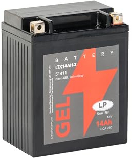 LANDPORT Gel-Batterie LTX14AH-3 12V 14Ah 250 A kompatibel mit Honda CB, CX | Wartungsfrei, 250A CCA, Maße 134x88x166 mm; kompatibel mit Kawasaki GPZ, VN, ZXR, Peugeot Geopolis, Piaggio X9, Yamaha XJ/XS