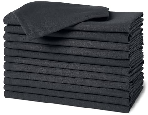 Amazon Basics Servilletas de Tela Reutilizables Resistentes a Las Manchas y Las Arrugas, Paquete de 12, 43 x 43 cm, Color Negro