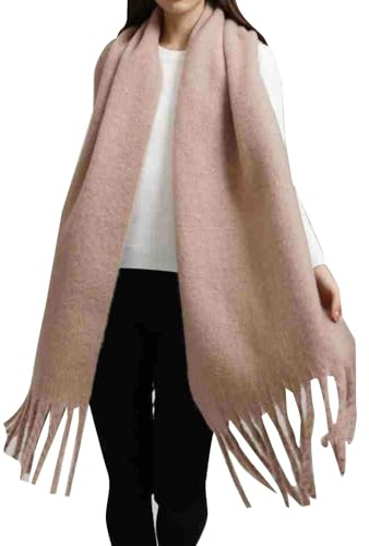 Lazzboy Schal Damen Winter Verdickter Warmer Schal Mit Quasten Einfarbig Pashmina Schals Und Tücher Für Abendkleid Xl Stola Scarf Winterschal MEHRWEG