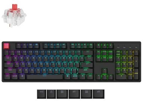Keychron K10 QMK Wireless Mechanical Keyboard Version 2, Full Size 104 Keys Gaming Keyboard with Aluminum Frame, Hot-Swappable Super Red Switch with RGB Backlits for Mac Windows, US ANSI Layout