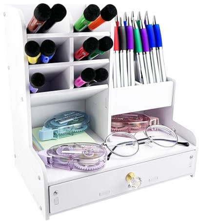 Comzantor Bianco Portapenne Da Scrivania, Porta Penne Oggetti Scrivania Pennarelli, Organizzatore per Pennarelli Cancelleria, Contenitore per Penne, Accessori Scrivania, Casa, Ufficio E Scuola.