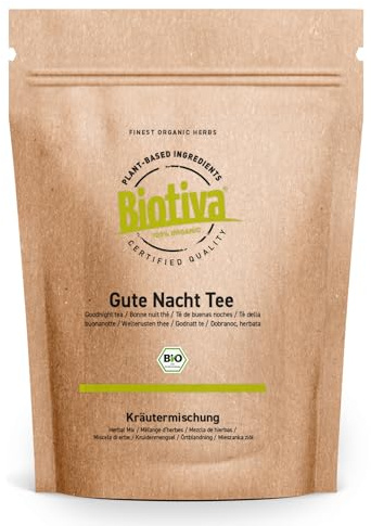 Gute Nacht Tee Bio 100g - Lavendel, Lindenblüten, Zitronenmelisse & Kräuter-Mischung - Ohne Zusätze - Hochwertiger Kräutertee für den Abend - DE-ÖKO-005 - Biotiva