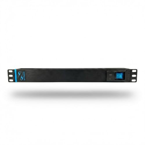 Infitronic INSV1006FR 19 Zoll Steckdosenleiste 8-Fach Typ E (CEE 7/5), 1HE Rack-PDU Aluminium, 2X USB & Schalter Front, LED-Licht, 3680W 16A für Frankreich, Belgien & Polen, Schwarz