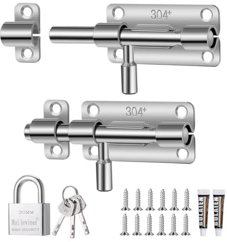 CTENG 2 Stück Türriegel Edelstahl 4 Zoll Riegelschloss mit Vorhängeschloss, Tür Riegel Schiebeschloss Bolzenriegel Verriegelung Schieberiegel für Gartentor Badezimmer Schuppen Schlafzimmer, Silber