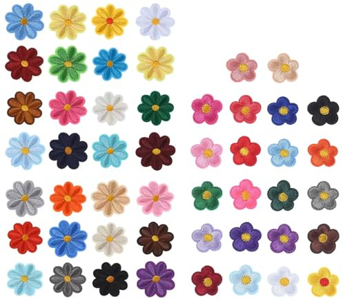 50 Stück Patches zum Aufbügeln, Blume Patches zum Aufbügeln Bestickte Blumen Applikationen für Kleidung Gänseblümchen Stickerei Aufnäher für Jeans Hosen T-Shirt Jacken Mützen DIY-Zubehör, 2 Größen