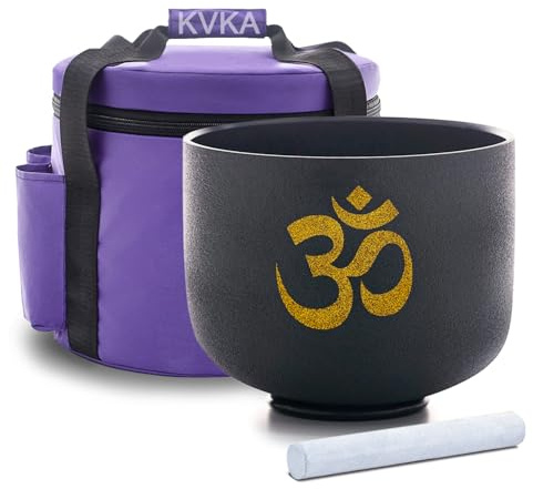 KVKA 20 cm ljudskålar, 432 Hz C note 8 tum svart OM-symbol chakra ljudskål för yoga meditation ljud läkande avkoppling stressminskning med bärväska