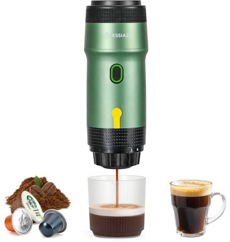 Kssiaz Portable Espresso Machines, Electric Espresso Maker with Self-Heating, USB-C & Car Charger, 20 Bar Mini Coffee Maker With NS Capsule & Ground Coffee for Camping, Hiking, Travel, Office, Green