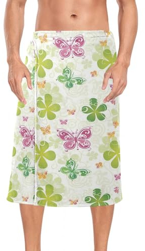 Amooorous Bata de baño de forro polar coral para hombre, diseño de mariposas bohemias de San Patricio, 152 x 71 cm, para dormitorio universitario, falda de sauna para dormir