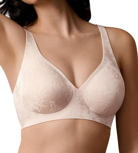 SHARICCA Women's Everyday Bras Deep V Wireless Comfortable Push Up Bralette Seamless Full Coverage Jacquard with Support,Gray Pink,XL