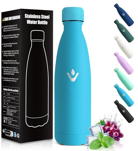 HoneyHolly Gourde Enfant, Acier Inoxydable 18/8, Bouteille Isotherme, 500ML Sans BPA, Gourde Inox Enfant, Étanche Double Isolation, Water Bottle pour Camping, Écoles, Gymnases-Bleu Ciel