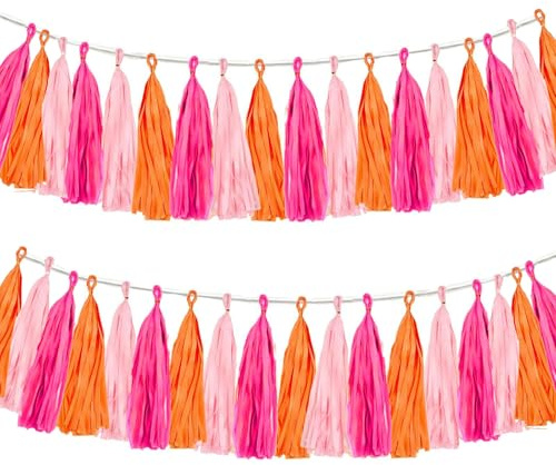 décorations hawaïennes,12 Pièces Pompons Papier de Soie, Décoration de Fête, guirlande de fleurs orange/rose, pour fête décoration / Plafond / Mur / Mariage / décoration de fête d'anniversaire