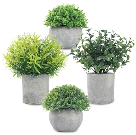 CHDITB 4 Pcs Greenery Artificial Plants In Pots,Artificial Plants,Potted Plastic Plants Bathroom Accessories,Faux Green Grass Potted,Eucalyptus Fake Plant for House Office Balcony Desk Indoor Outdoor