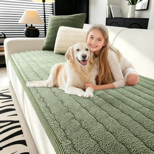BXFUL Sherpa Fleece Sofabezug, Neue rutschfest Sofabezüge Couch Überzug, Ecksofa Sofa überzug, Ultra Weich Sofaüberwürfe zum Möbel und Sofaschutz für das Wohnzimmer (Grün,70x150cm)