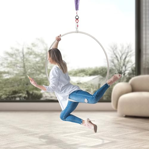 Aerial Hoop Fit per acrobazie aerobiche e aerobiche Aerial Hoop Set in acciaio inox Single Point Aerial Ring Equipment Aerial Yoga Hoop Sling per casa, palestra, diametro 95 cm
