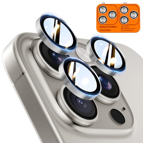 TOCOL Protection Caméra pour iPhone 15 Pro Max, iPhone 15 Pro, Gris | Lot de 2, Résistant aux Rayures, Antichoc, Dureté 9H, Anti-Buée, Anti-Reflet, Installation Facile, HD Protections d'Objectif