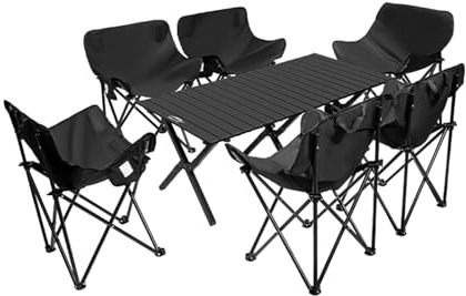 HBOOMOEM Klappbarer Campingtisch Mit StüHlen，Outdoor Klapptisch Stuhl Set ，Es Kann Drinnen Und DraußEn Verwendet Werden，Es Ist Perfekt for Grillabende, Picknicks.(Black,120CM+6 Chairs)