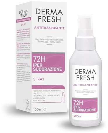 Dermafresh Ipersudorazione Efficace 72H, Deodorante Antitraspirante Spray 100 ml, No Alcol, Antimacchia, Delicato sulla Pelle, Contro Sudorazione e Cattivi Odori, Dermatologicamente Testato