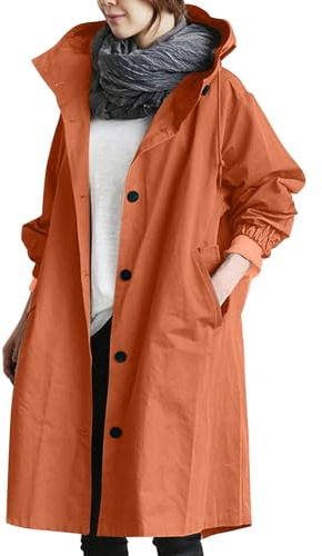 Trenchcoat dam lång – vinterrock vindtät övergångskappa ståkrage vinterjacka långärmad termojacka en rad träningsjacka knälång fritidsjackor med manschetter stora storlekar jacka, apelsin, L