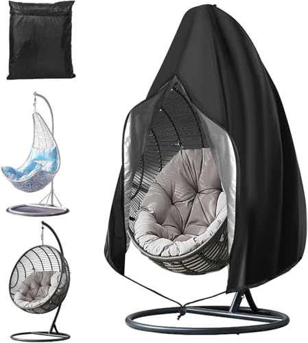 YOMKILU Hängesessel Abdeckung Outdoor, 210D Oxford-Stoff Abdeckplane mit Reißverschluss Kordelzug, Wasserdicht UV-Anti Winterfest Schutzhülle Gartenmöbel für Hängestuhl Egg Swing Chair, 190 x 115cm