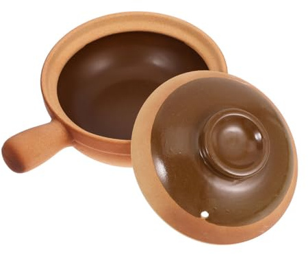 HEALEEP Pentola di Terracotta per Zuppa e Riso 600 Ml Coperchio, Riscaldamento Uniforme, Argilla Naturale, Pentola Multiuso per Cucina, Pranzi in Famiglia e Viaggi