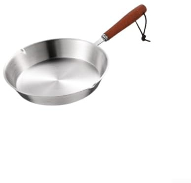 ZAMETTER Padella in acciaio inossidabile 304 non rivestita con manico in legno resistente al calore per friggere uova, pancake e olio da riscaldamento, pentole da cucina leggere, 25 cm (rosso)